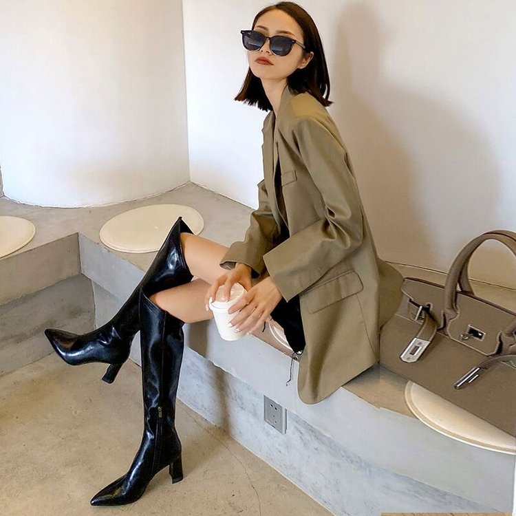 Giày Boot Cao Gót Mũi Nhọn Cao Qua Gối Thời Trang Sành Điệu