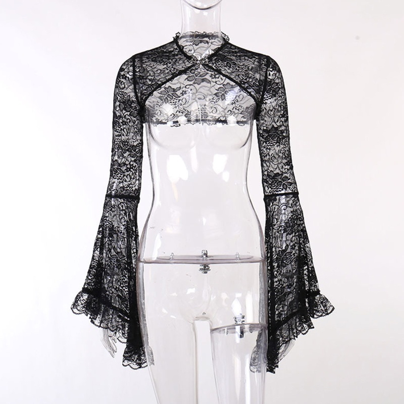 Brroa Áo Croptop Ren Tay Loe Che Phủ Toàn Diện Phong Cách Gothic Cho Nữ