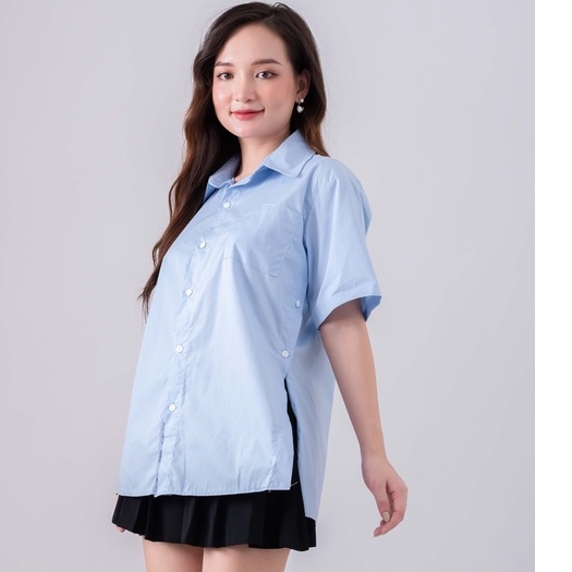 Áo xẻ tà vạt cúc - Aó Sơ mi cổ đức
