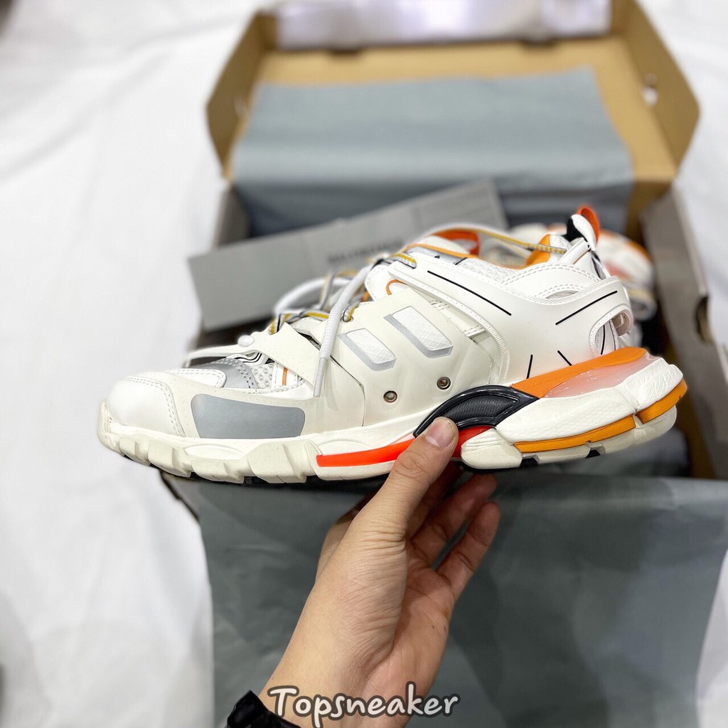 Giày Sneaker Balen Track Trắng Cam Full Phụ Kiện