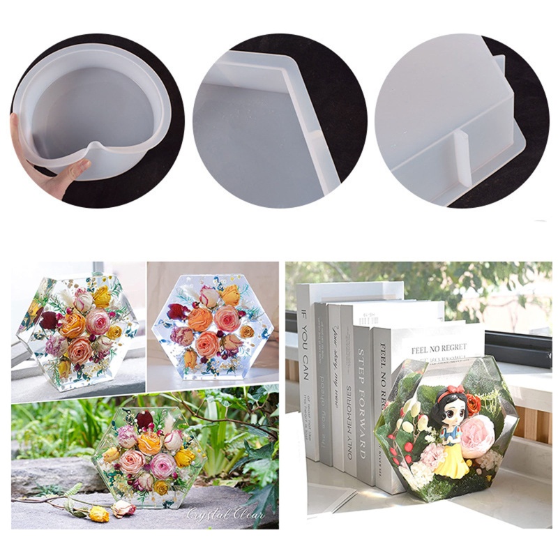 Sa Set 6 Khuôn Silicon Làm Hoa Hình Lục Giác / Vuông / Trái Tim / Hình Học Để Bàn Trang Trí