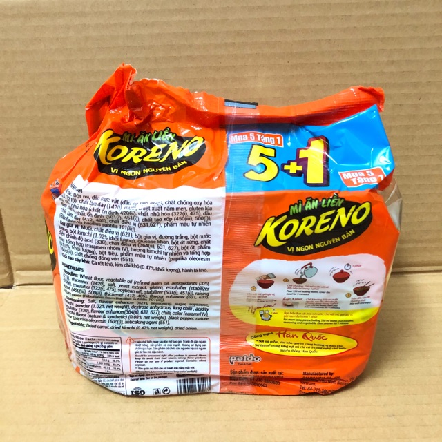 [75g x 6 gói] Lốc Mỳ Ăn Liền Koreno 3Phút KimChi | BigBuy360 - bigbuy360.vn