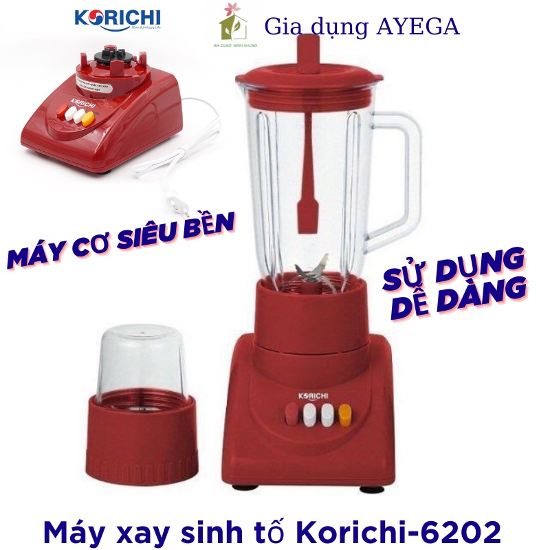 Máy xay sinh tố 2 cối nhựa KORICHI-6202 , hàng chuẩn chính hãng , hàng loại 1 bảo hành 12 tháng.