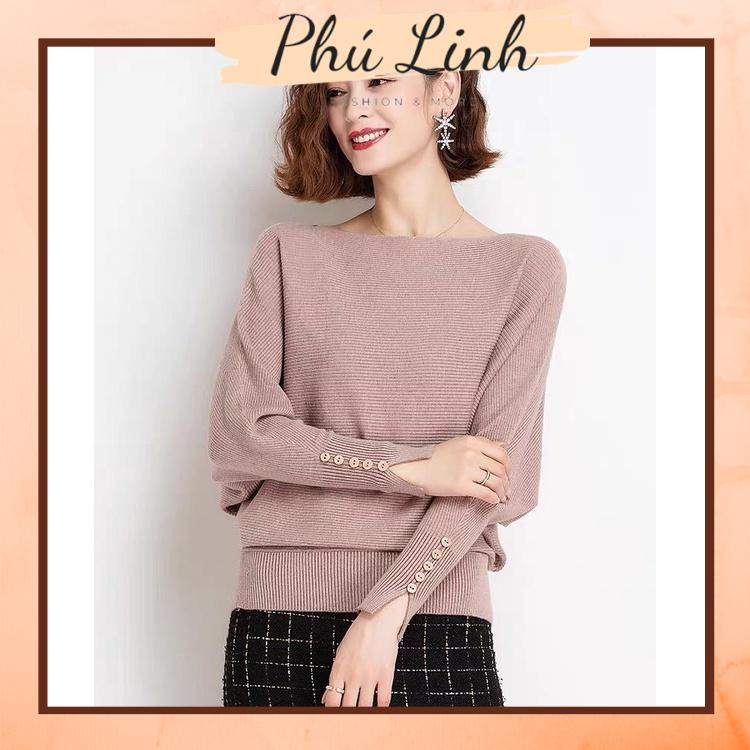 MS842 Áo len nữ cánh dơi tay khuy bo gấu thanh lịch