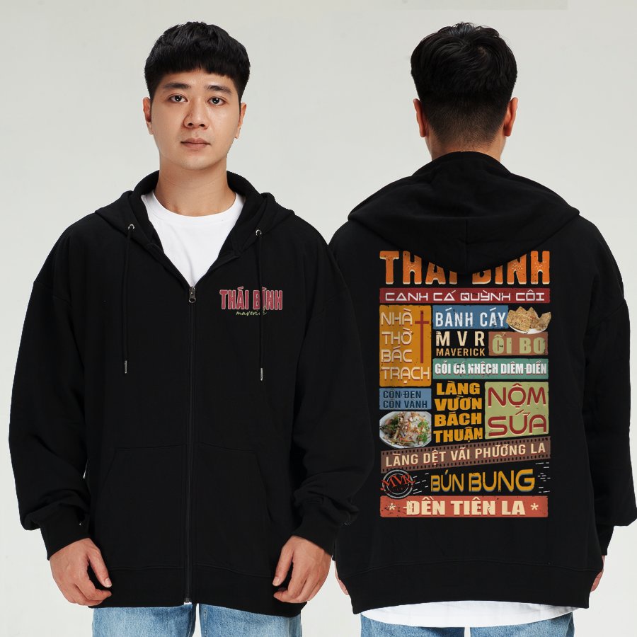 Áo khoác hoodie Thái Bình khóa kéo zip thaibinh quê hương thai binh 64 tỉnh thành UNDER MVR BB4185