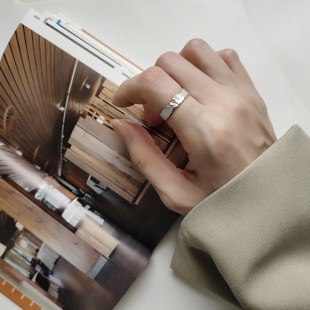 Nhẫn bạc S925_Nhẫn trơn mặt nhẫn xù xì