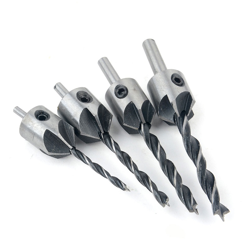 [IN*VN]4pcs HSS Countersink Wood Drill Steel Countersink Drill Set 5 Flute 3mm-6mm