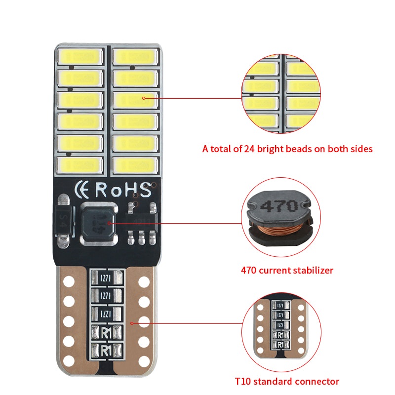 Bóng Đèn led T10 w5w 4014 24smd 6000K Cho Xe Hơi