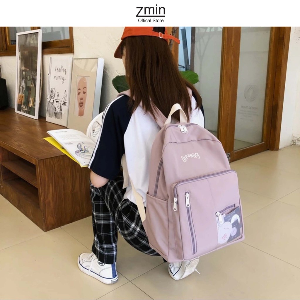 Balo ulzzang đi học Zmin, chống thấm nước đựng vừa laptop 14inch, A4-Z108