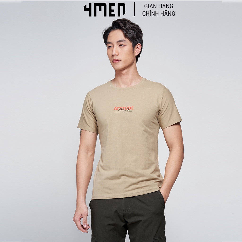 Áo thun nam cotton 4MEN AT030 cổ tròn, ngắn tay, form Slimfit, vải cotton dày dặn, thoáng mát, in chữ trước ngực | BigBuy360 - bigbuy360.vn
