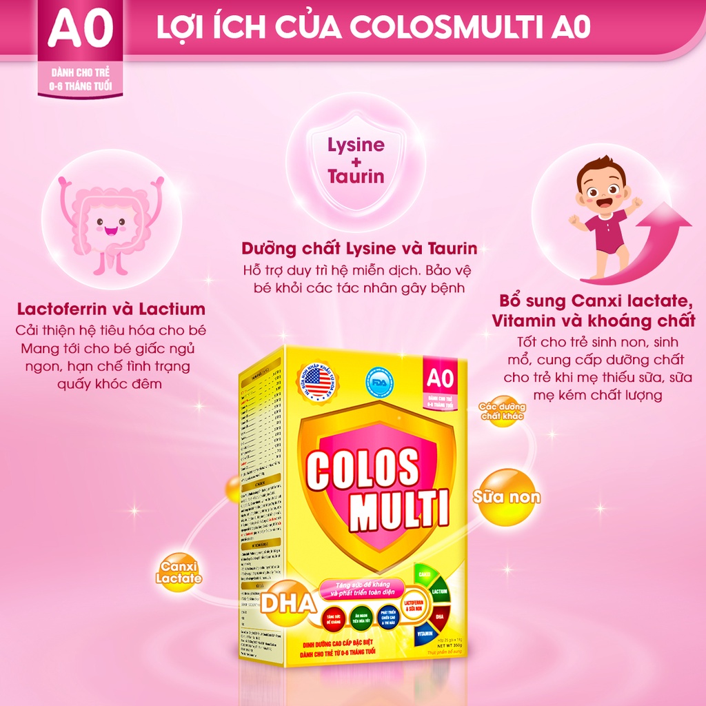 [COLOS03  -10% đơn 600K] Combo 2 hộp Sữa non Colosmulti A0 hộp 25 gói x14g hỗ trợ tăng cường sức đề kháng cho trẻ