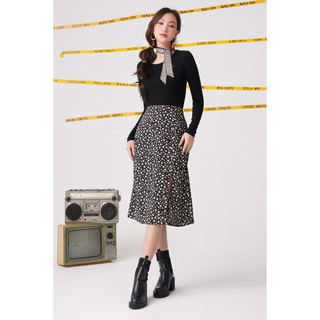 Chân váy lụa midi dáng a basic hoa nhí đen 1cv2013 adore dress
