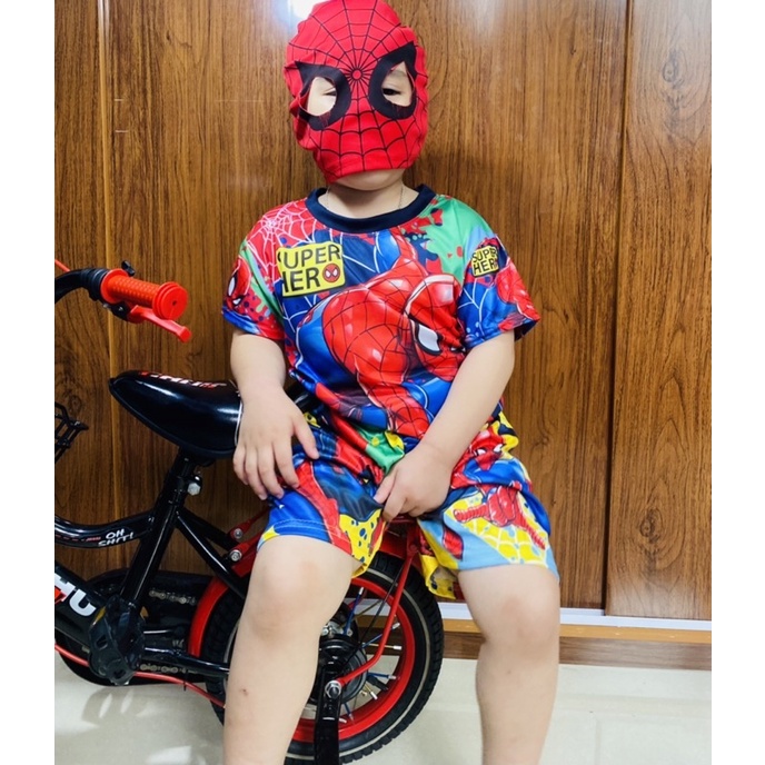 Combo 3 bộ, Quần áo HÓA TRANG Siêu nhân anh hùng in 3d có tay - không kèm mặt nạ size 20-25kg