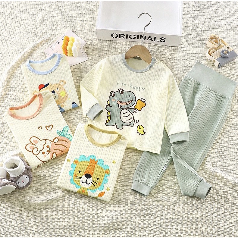 Bộ quần áo thu đông bé trai, bé gái Bộ đồ ngủ dài tay cotton cho bé