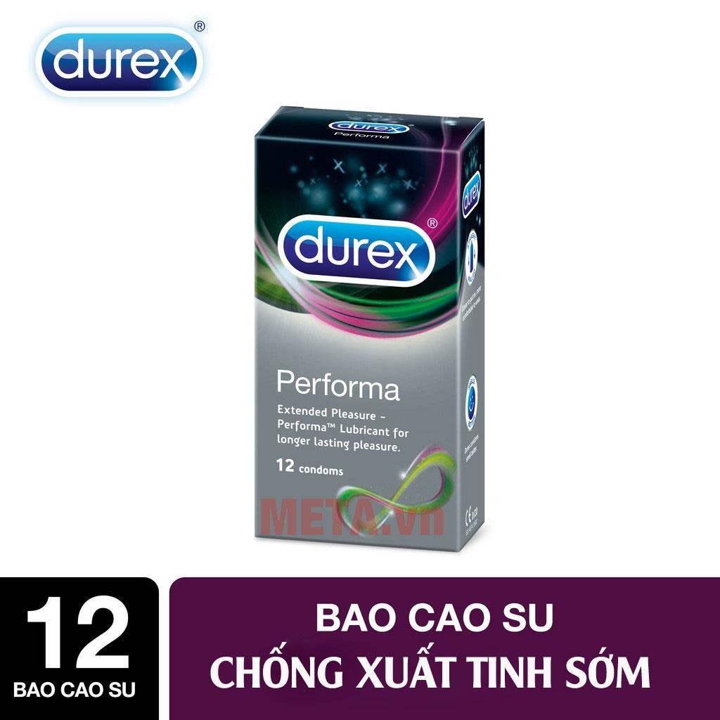 [CHÍNH HÃNG] BAO CAO SU DUREX PERFORMA HỘP 12 BAO, Chứa Chất Bôi Trơn giúp kéo dài thời gian quan hệ.