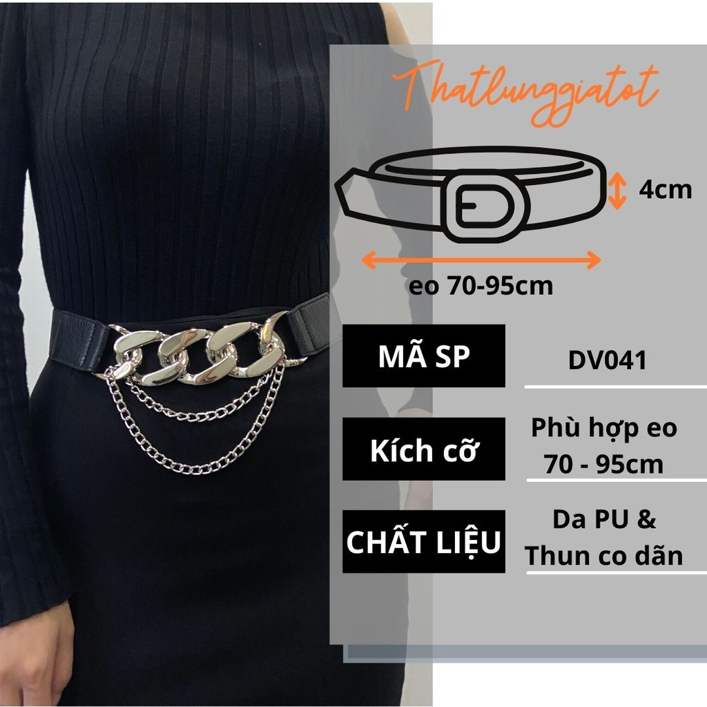 Đai váy mặt xích phối đầm cá tính bản to 4cm DV041 - Thắt Lưng Giá Tốt