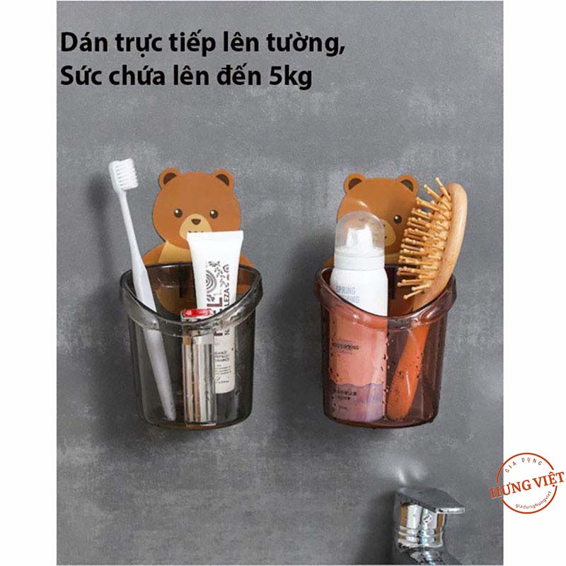 Cốc dán tường hình gấu, đựng đồ đa năng, dán chắc chắn, cắm bàn chải trong phòng [CỐC GẤU]