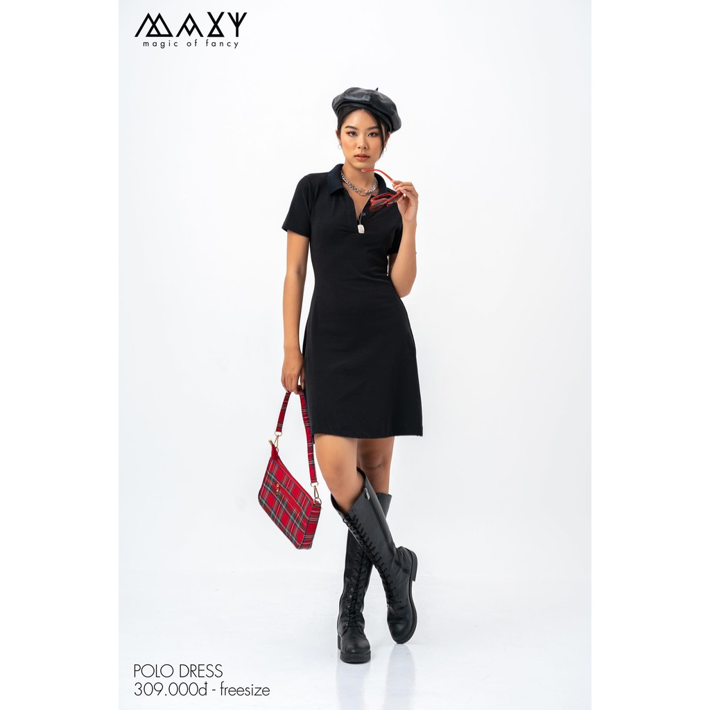Đầm cổ polo màu đen ngắn tay polo dress Maxy Workshop