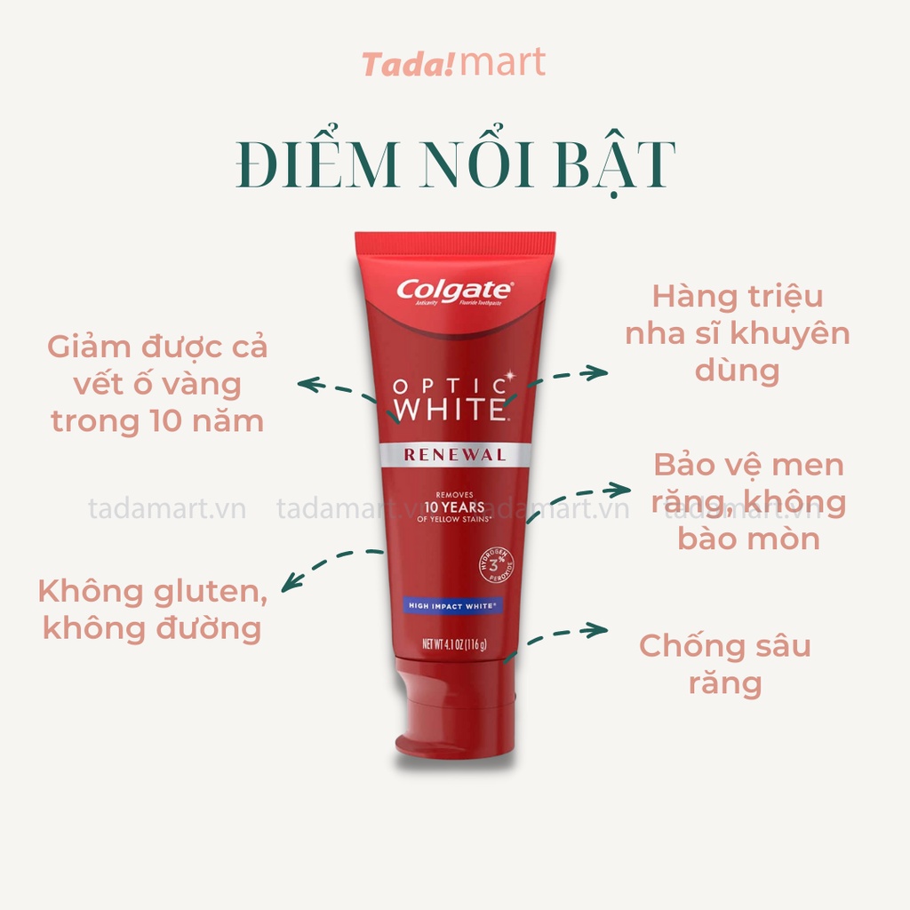 Kem Đánh Răng Làm Trắng Colgate Optic White Renewal 116g Hàng Mỹ