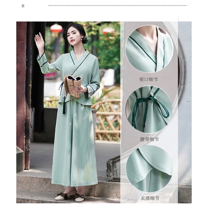 Set bộ quần áo cổ trang kiểu trung hoa trung quốc hán phục đi lễ chùa