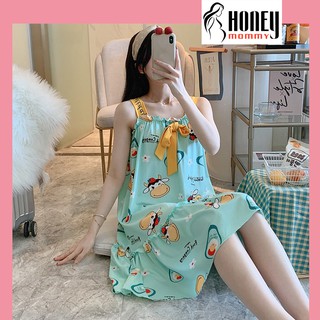 Đầm Bầu Váy Bầu 2 Dây Họa Tiết Dễ Thương Mặc Ở Nhà, Đi Ngủ Chất Cotton HD1807 Honey Mommy