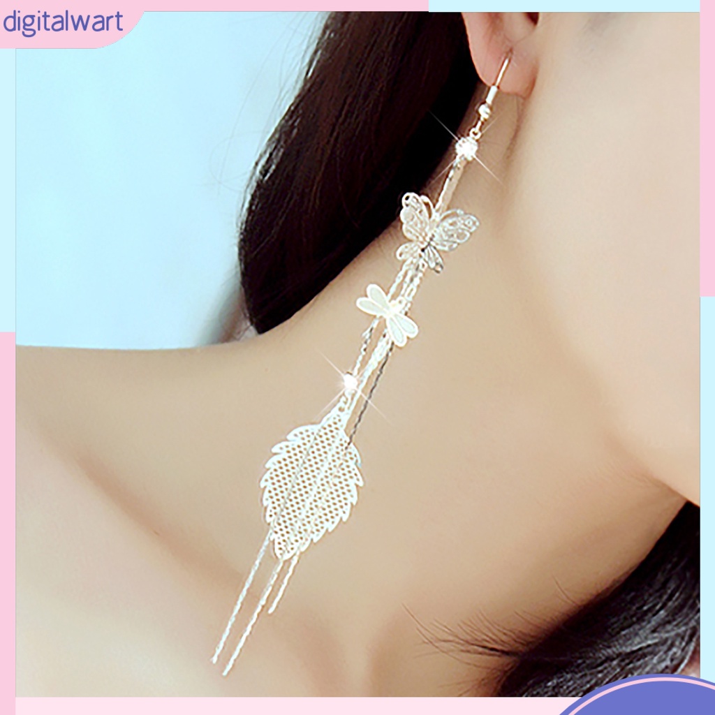 Khuyên tai hợp kim tua rua dáng dài thiết kế hình bướm/chuồn chuồn và lá cho nữ