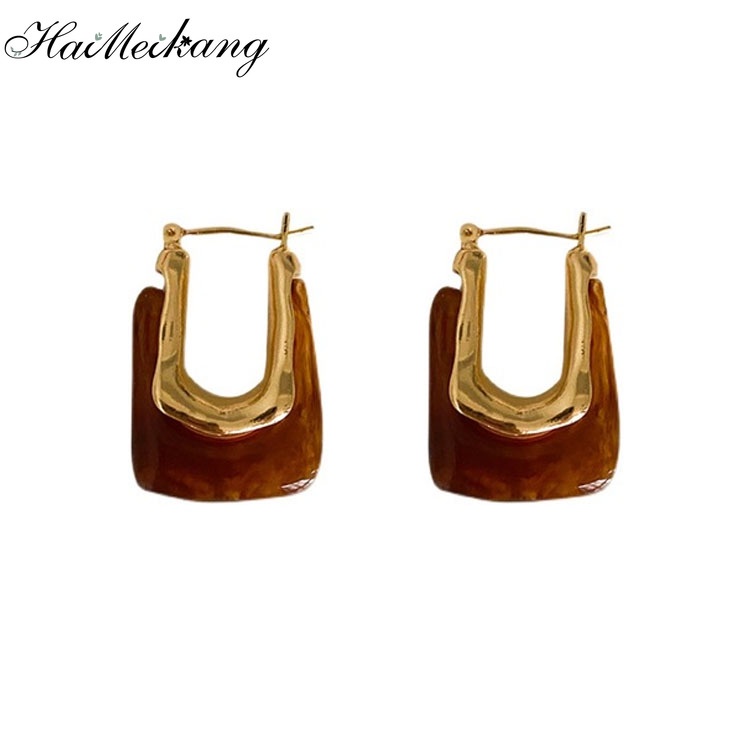 Khuyên tai HAIMEIKANG hình chữ U phong cách retro dễ phối đồ