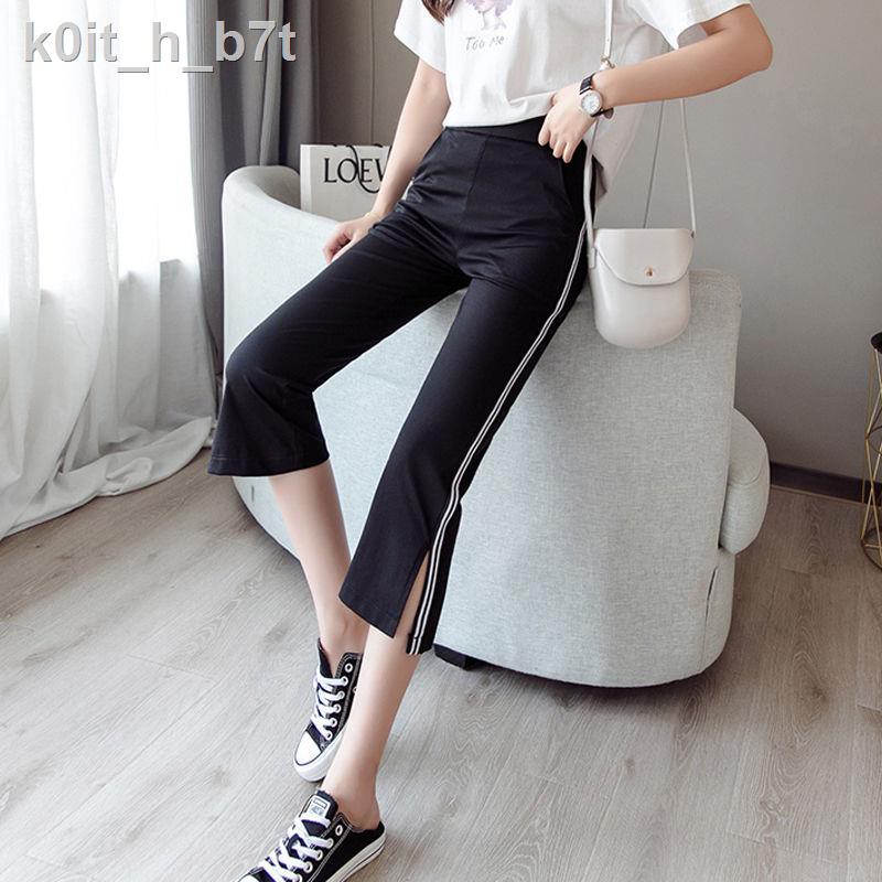 ❐❀℡Quần thể thao ống loe nữ sinh 2020 phiên bản Hàn Quốc quần âu ống suông cạp cao co giãn quần xẻ tám chín điểm | BigBuy360 - bigbuy360.vn