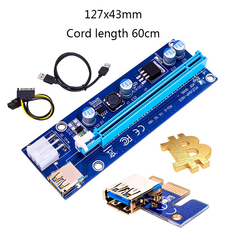Card mở rộng PCI-E PCIE Express 1X 4x 8x 16x 009S GPU Dual 6Pin SATA 15pin cho BTC Miner