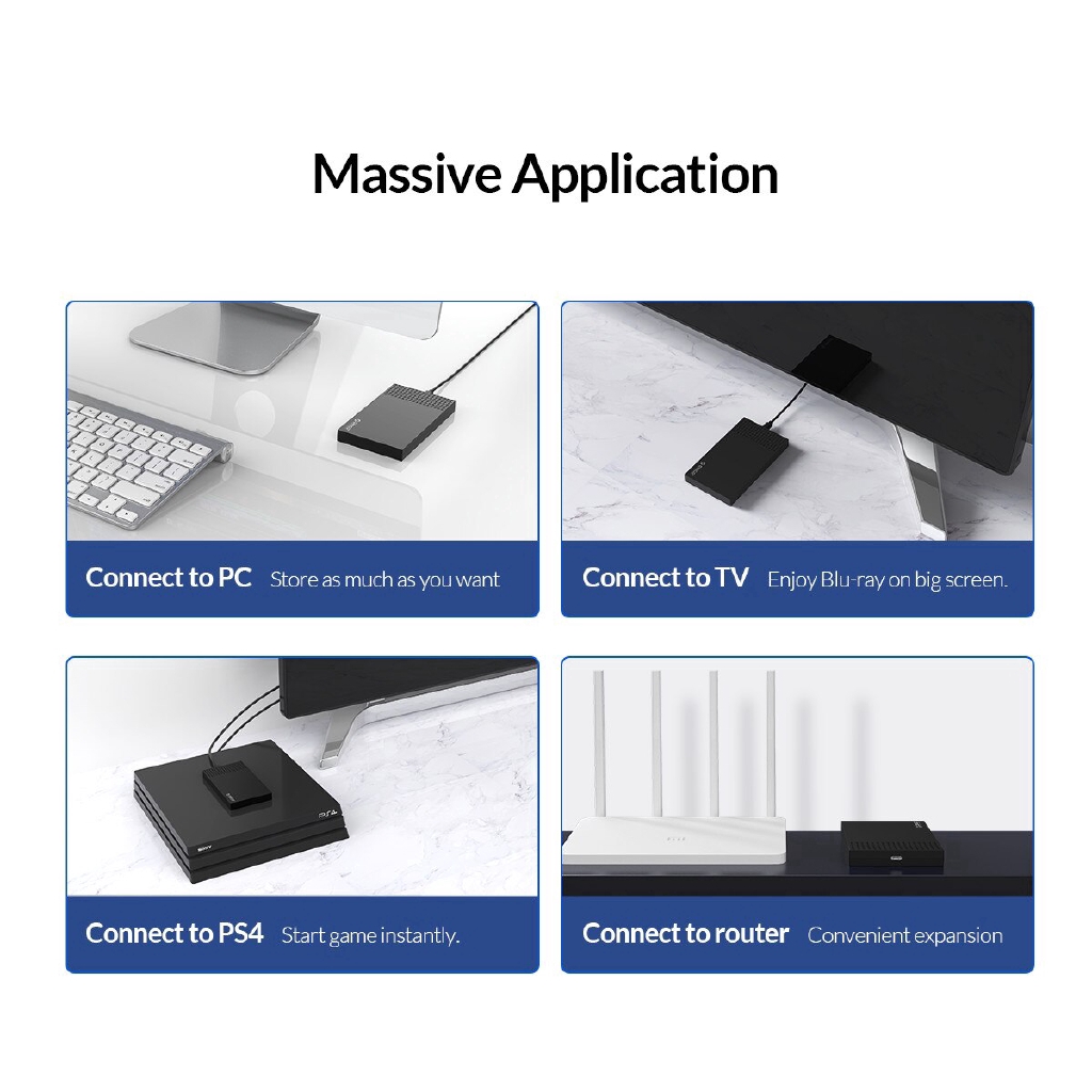 Vỏ ổ cứng ORICO cho HDD SSD 4TB có cáp chuyển từ type C USB 3.1 sang SATA 3.0 5Gbps hỗ trợ UASP 2526C3