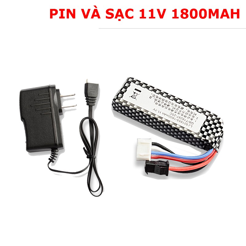 Combo Pin Và Sạc 11V /1800MAH Cho Đồ Chơi Các Loại, Flycam, Cano, Xe Mô Hình(Pin Ngang)