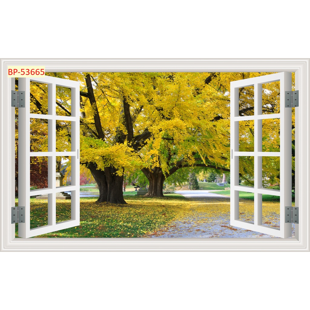 Tranh dán tường 3d cửa sổ thoáng mát tạo cảm giác thoải mái, tự nhiên