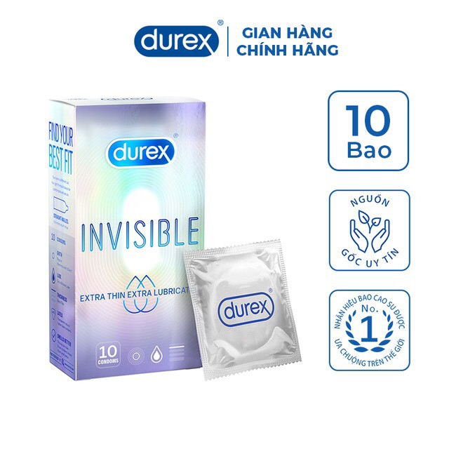 Bao Cao Su Durex Invisible Extra Thin, Extra Lubricated Hộp 3-10 Cái. Che tên sản phẩm