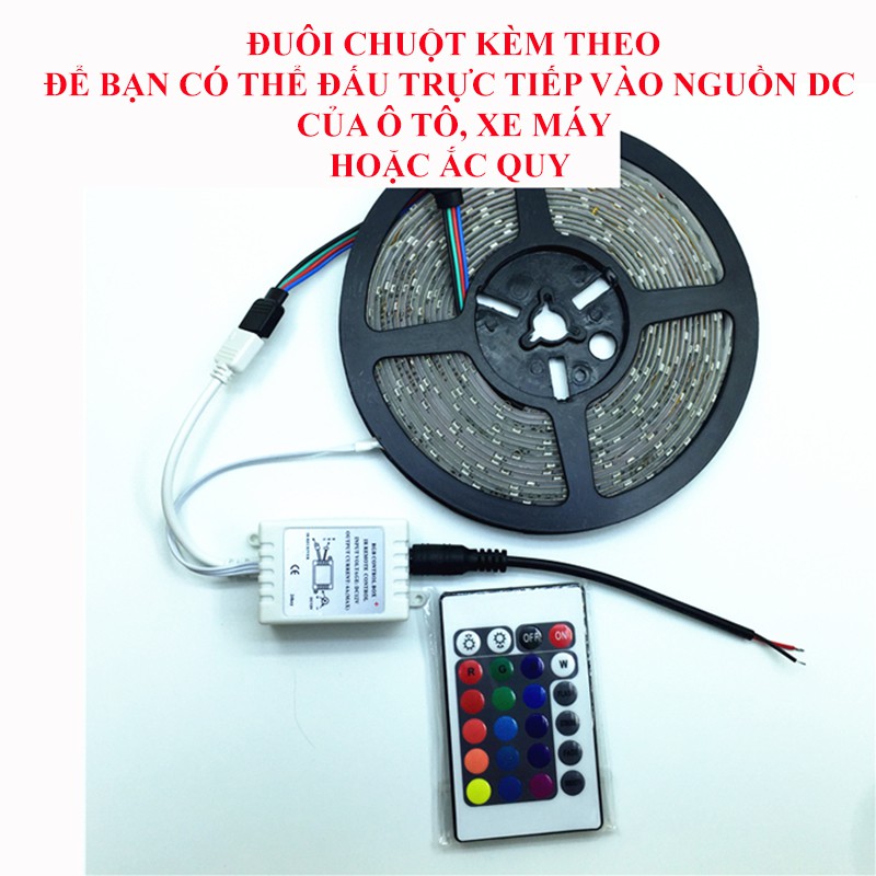 Bộ đèn LED dây dán 5050 phủ keo silicon đổi 7 màu  (RGB)+Nguồn+Khiển