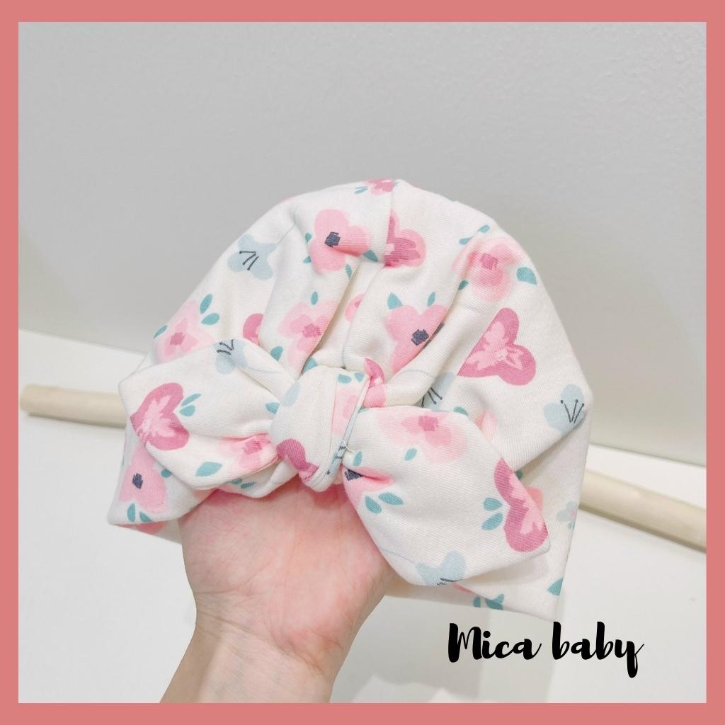 Mũ turban họa tiết hoa tím hồng xinh xắn cho bé gái MTB165 Mica Baby
