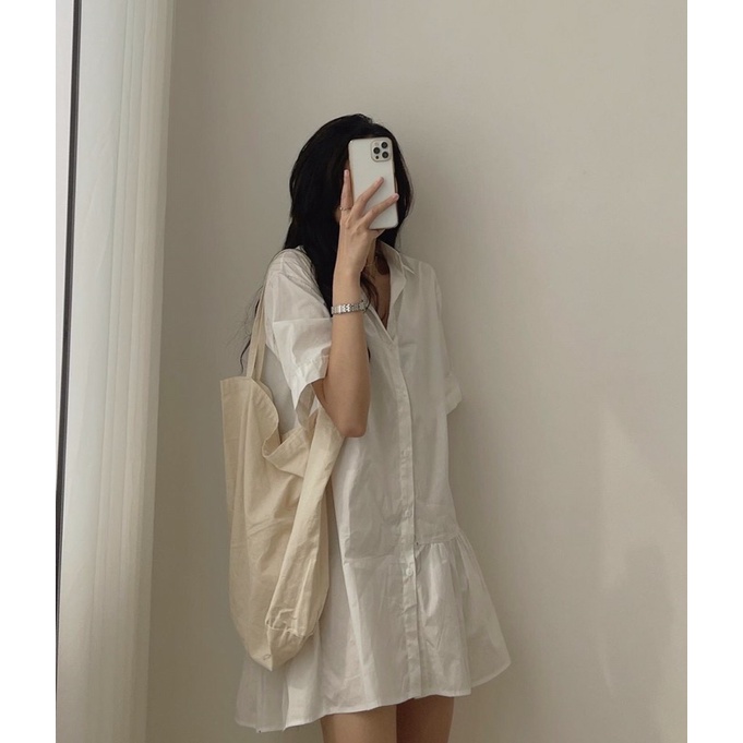 Váy đầm sơ mi dáng suông đuôi cá điệu đà
