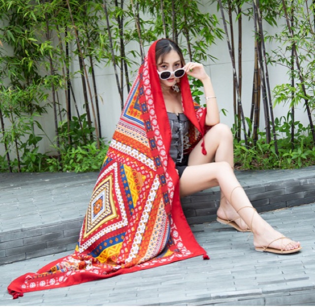 Khăn choàng boho đi biển - Khăn choàng thổ cẩm chất viscose chuẩn chất đẹp BH11