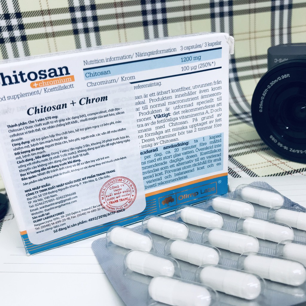 Viên uống giảm cân an toàn Chitosan + Chrom hộp 30 viên