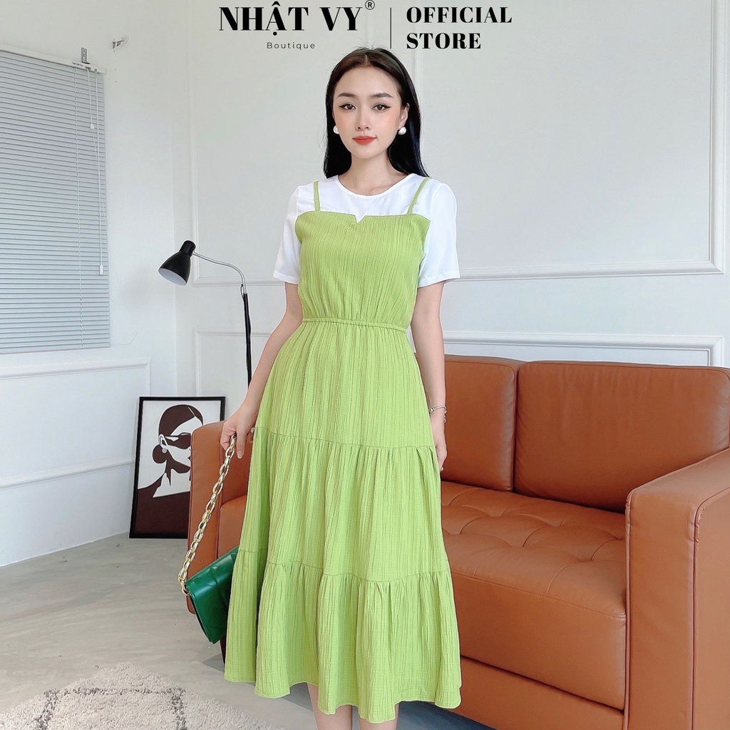 Đầm maxi đi biển dáng xoè Nhật Vy tay ngắn cổ tròn chiết eo chất tơ vân cao cấp phù hợp du lịch dạo phố hẹn hò - D2397