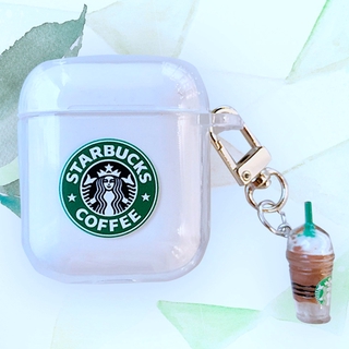 Vỏ bảo vệ hộp sạc tai nghe Bluetooth không dây AirPods1/2 bằng TPU trong suốt hình ly trà sữa Starbucks