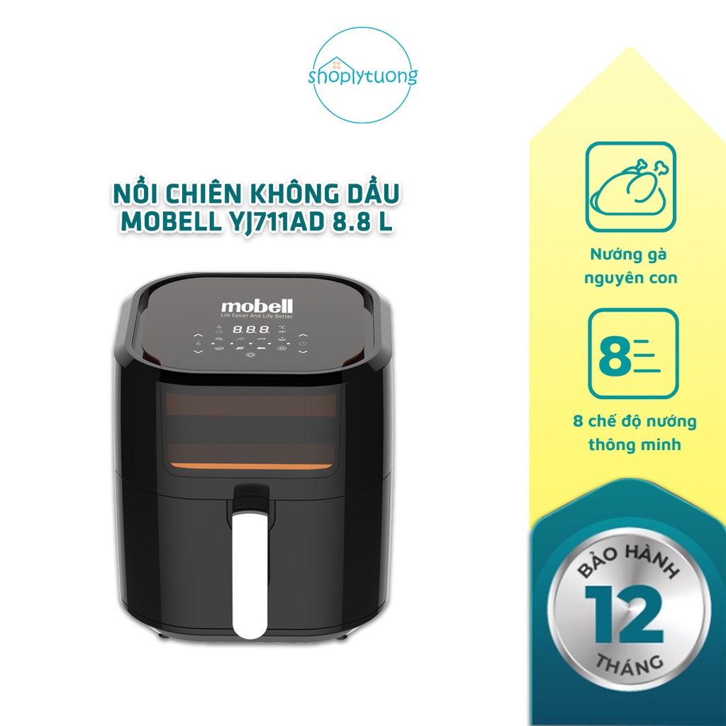 Nồi Chiên Không Dầu mobell YJ-711 Công Suất 1800W Dung Tích 8.8L Điều Khiển Cảm Ứng Kính Trong Suốt