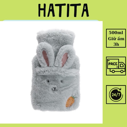Túi sưởi đa năng, túi chườm bụng giữ nhiệt Hatita- Thỏ bông 500ml