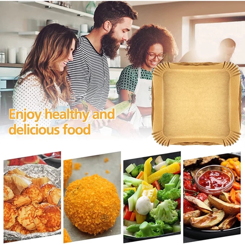 Bộ 100 / 200 Giấy Lót Chống Thấm Nước Chống Dính Dùng Một Lần Cho Nồi Chiên Không Dầu