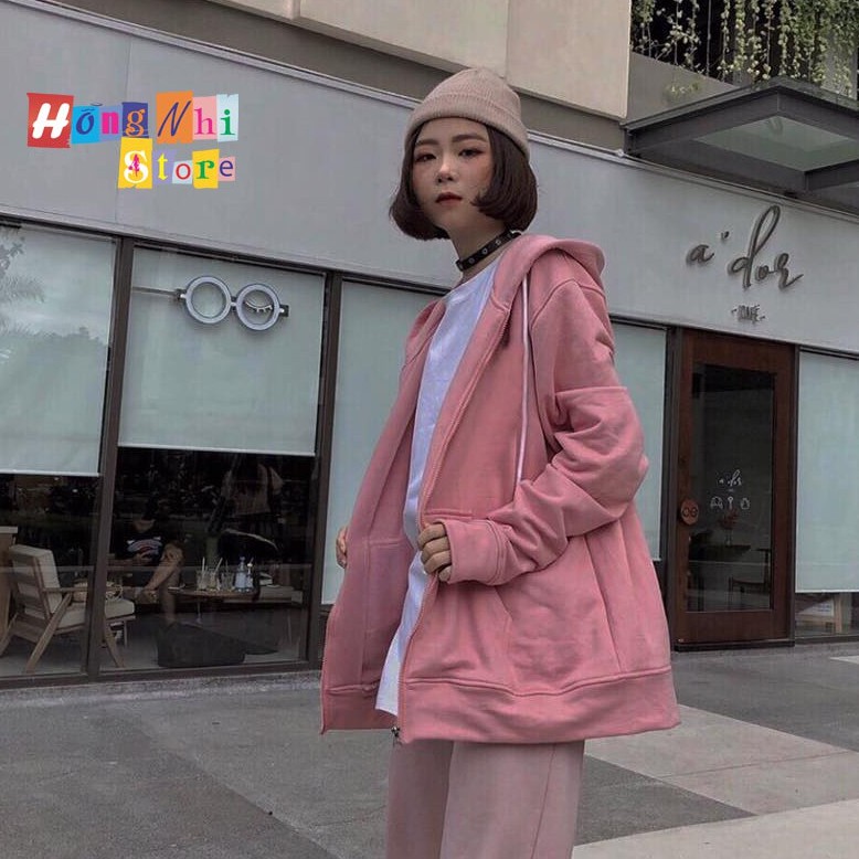 Áo Khoác Hoodie Zip Trơn Oversize Ulzzang Unisex Hoodie Dây Kéo Màu Hồng Ruốc Dáng Rộng - MM