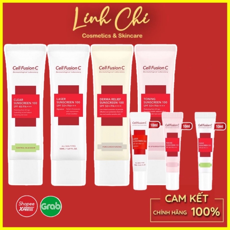 [Xanh/Đỏ/Hồng] Kem chống nắng CELL FUSION C Toning Sunscreen 100 SPF50+ PA+++