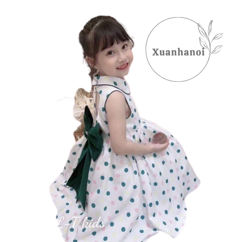 Váy bé gái chấm bi nơ xanh lưng trái tim 8-30kg XHN1053