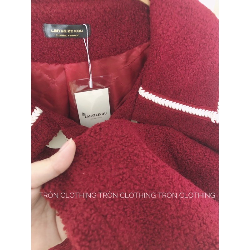 Áo khoác lông cừu Đỏ đô khuy sừng Ulzzang - Ảnh Tự Chụp - Có Ảnh Mẫu Mặc