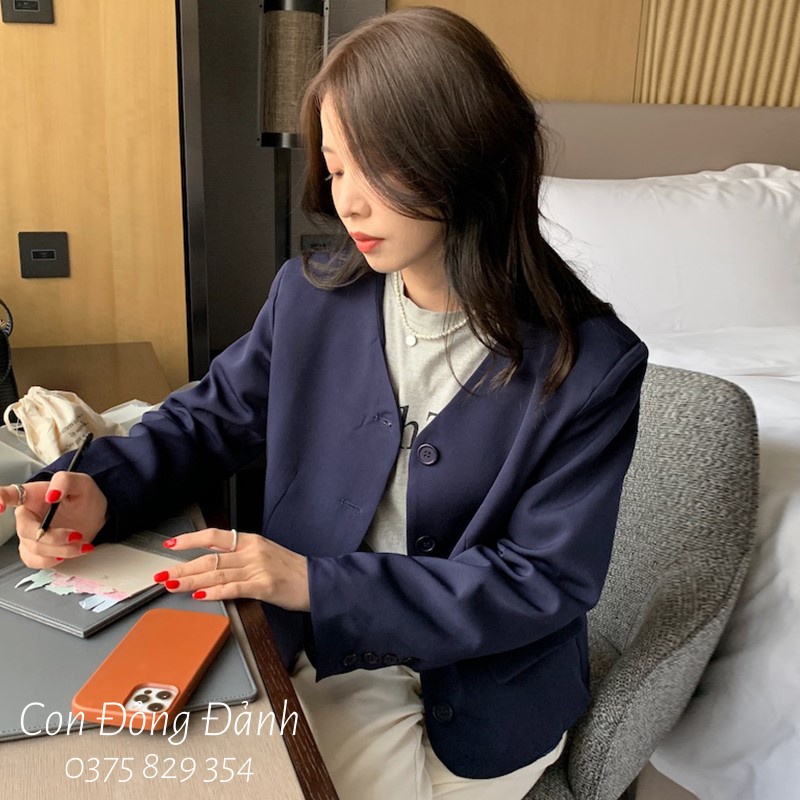 (Mã FL giảm 20k) (AO017 ảnh thật) Áo vest blazer nữ không cổ dài tay Hàn Quốc | BigBuy360 - bigbuy360.vn