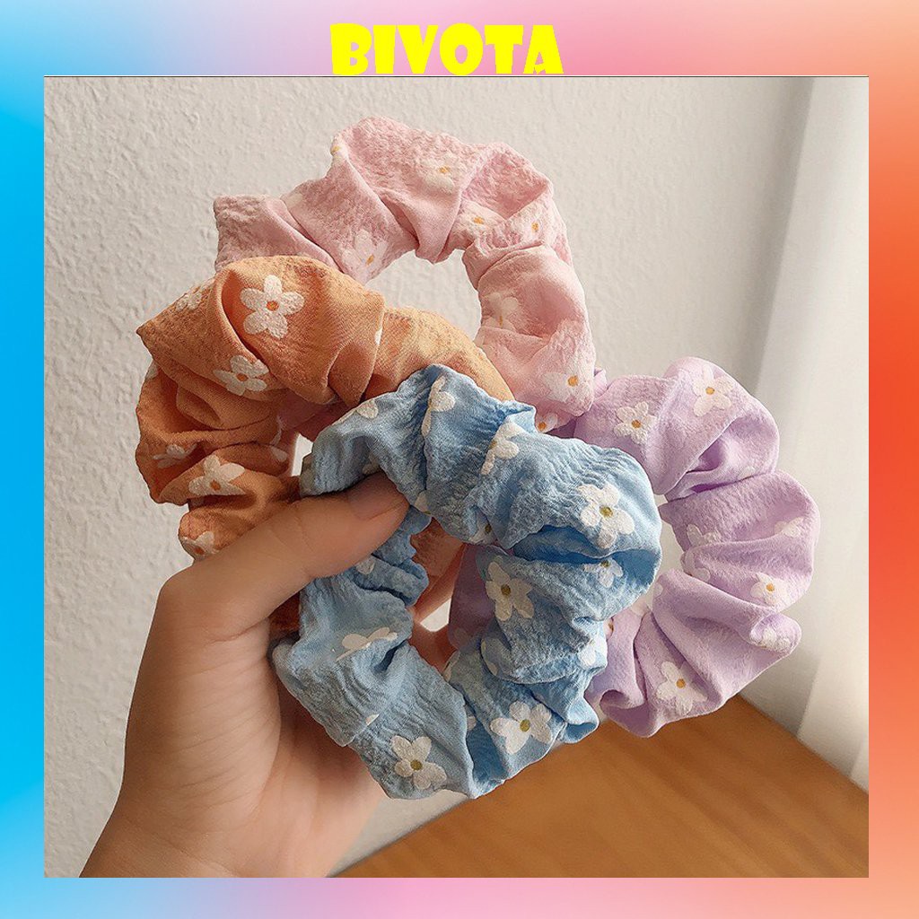 Dây buộc tóc Bivota scrunchies họa tiết hoa phong cách Nhật Hàn cực đáng yêu S14