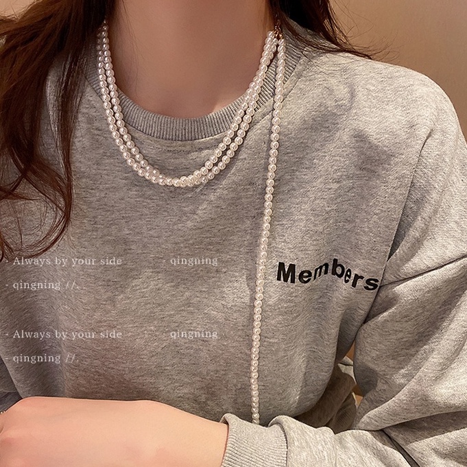 DREJEW Dây chuyền nhiều lớp đính ngọc trai hình trái tim phong cách hip hop cổ điển thời trang chất lượng cao